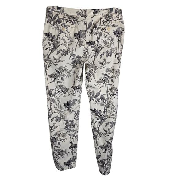 Talbots The Weekender Novelty Birds Floral Leaf Cream Gray Women's Pants 12 - Picture 3 of 6